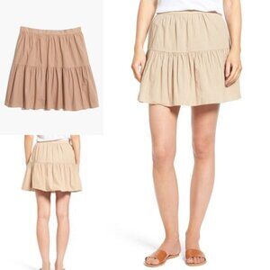 Madewell Tiered Cotton Mini Skirt Sz XS 2 Khaki Tan Brown Zip Short Cottagecore